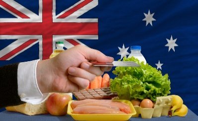 Australians are Paying Less for Groceries - Groceries with the Australian Flag & A Credit Card