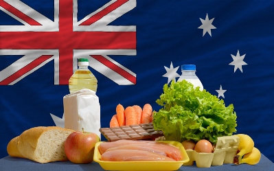 Australian Food in front of the Australian Flag