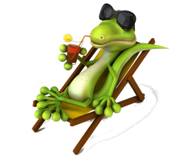 Cartoon Australian Lizard Flatout On A Pool Chair Drinking